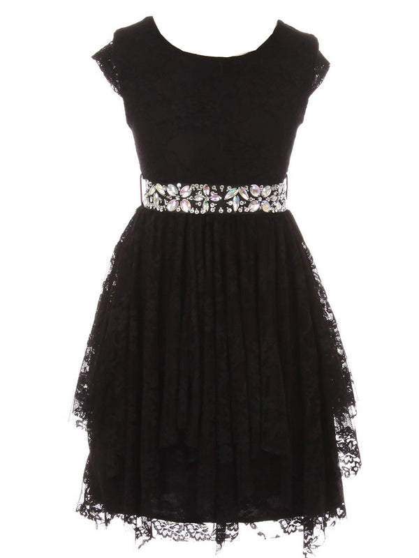 Just Kids Little Girls Black Lace Cap Sleeved Ruffle Flower Girl Dress 4-6 - SophiasStyle.com
