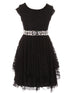Just Kids Big Girls Black Lace Cap Sleeved Ruffle Junior Bridesmaid Dress 8-14 - SophiasStyle.com