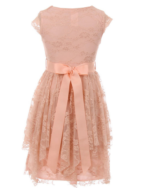 Just Kids Little Girls Blush Lace Cap Sleeved Easter Flower Girl Dress 4-6 - SophiasStyle.com