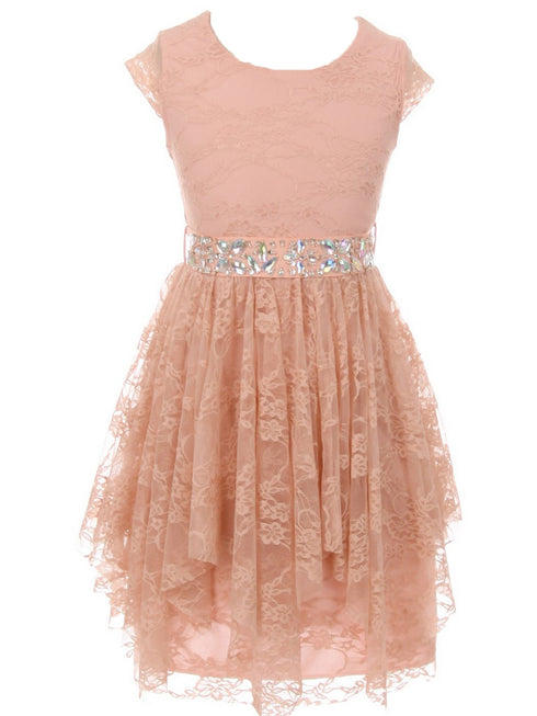 Just Kids Little Girls Blush Lace Cap Sleeved Easter Flower Girl Dress 4-6 - SophiasStyle.com