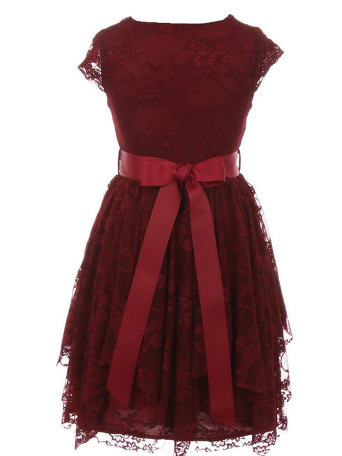 Just Kids Big Girls Burgundy Lace Ruffle Junior Bridesmaid Dress 8-14 - SophiasStyle.com