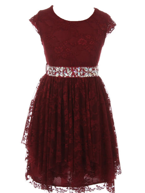 Just Kids Big Girls Burgundy Lace Ruffle Junior Bridesmaid Dress 8-14 - SophiasStyle.com