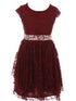 Just Kids Big Girls Burgundy Lace Ruffle Junior Bridesmaid Dress 8-14 - SophiasStyle.com