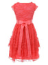 Just Kids Little Girls Coral Lace Cap Sleeved Easter Flower Girl Dress 4-6 - SophiasStyle.com