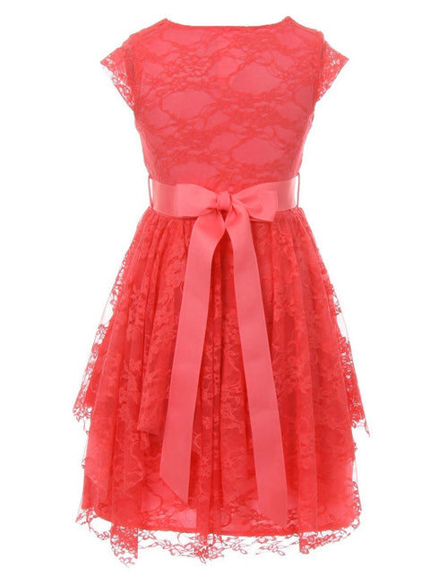 Just Kids Big Girls Coral Lace Cap Sleeved Easter Junior Bridesmaid Dress 8-14 - SophiasStyle.com