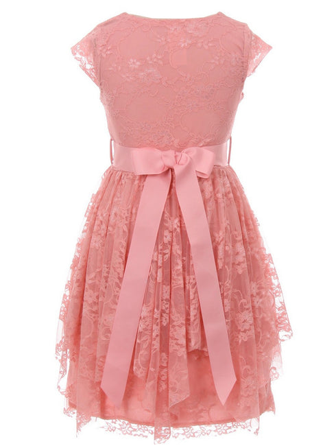 Just Kids Big Girls Rose Lace Cap Sleeved Easter Junior Bridesmaid Dress 8-14 - SophiasStyle.com