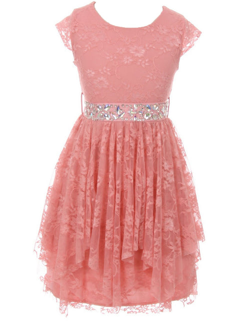Just Kids Big Girls Rose Lace Cap Sleeved Easter Junior Bridesmaid Dress 8-14 - SophiasStyle.com