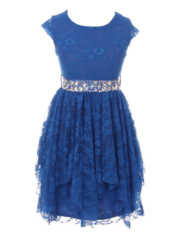 Just Kids Big Girls Royal Blue Lace Ruffle Junior Bridesmaid Dress 8-14 - SophiasStyle.com