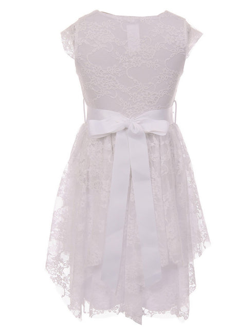 Just Kids Big Girls White Lace Cap Sleeved Ruffle Junior Bridesmaid Dress 8-14 - SophiasStyle.com