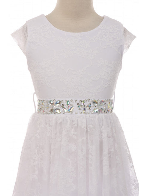 Just Kids Big Girls White Lace Cap Sleeved Ruffle Junior Bridesmaid Dress 8-14 - SophiasStyle.com