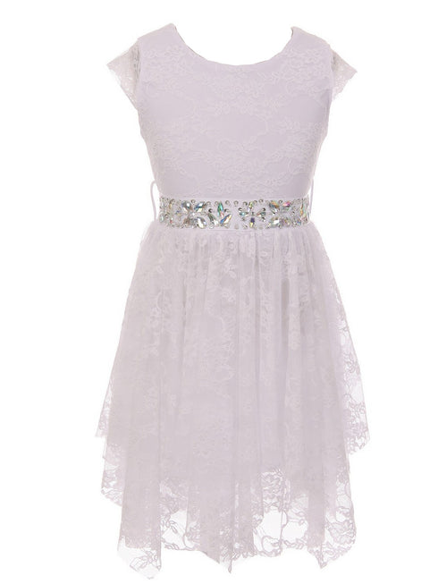Just Kids Big Girls White Lace Cap Sleeved Ruffle Junior Bridesmaid Dress 8-14 - SophiasStyle.com