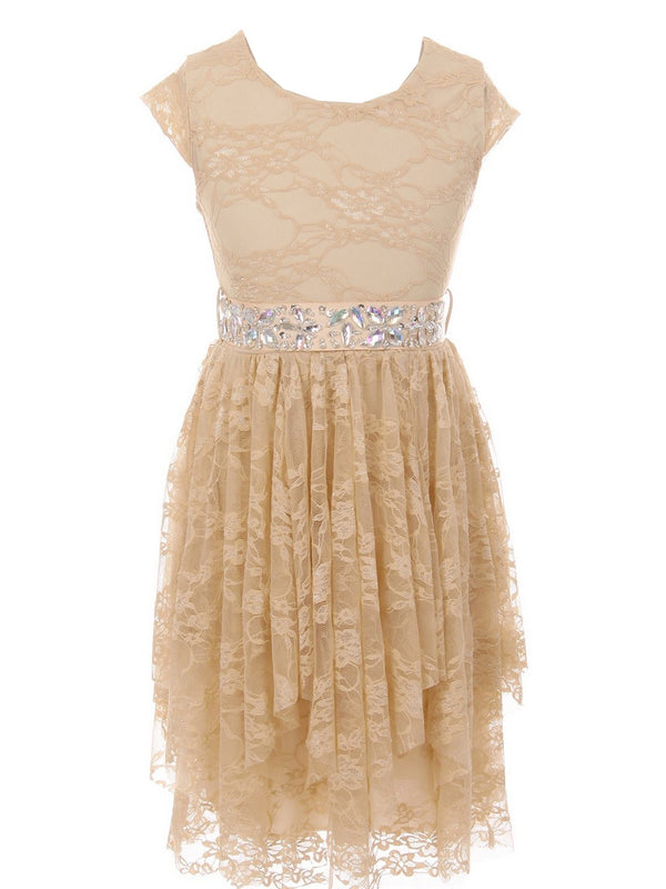 Just Kids Little Girls Champagne Lace Ruffle Easter Flower Girl Dress 4-6 - SophiasStyle.com