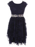 Just Kids Big Girls Navy Lace Cap Sleeved Ruffle Junior Bridesmaid Dress 8-14 - SophiasStyle.com