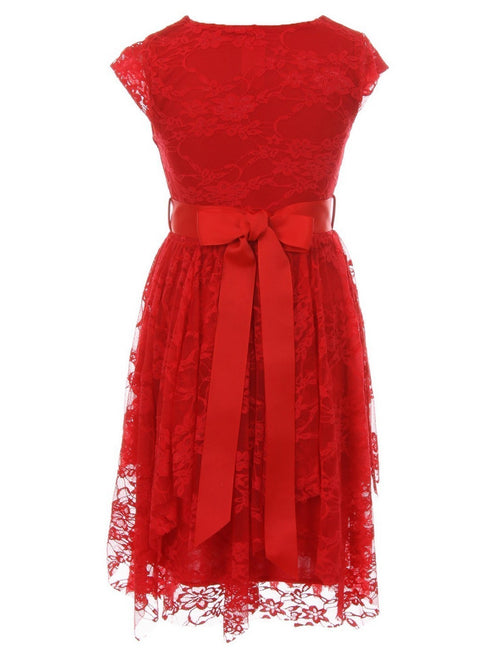 Just Kids Big Girls Red Lace Cap Sleeved Ruffle Junior Bridesmaid Dress 8-14 - SophiasStyle.com