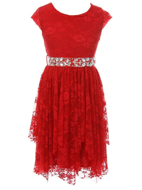 Just Kids Big Girls Red Lace Cap Sleeved Ruffle Junior Bridesmaid Dress 8-14 - SophiasStyle.com