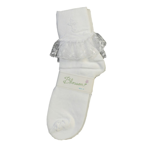 Swea Pea & Lilli Girls White Embroidered Cross Communion Socks 7-11 - SophiasStyle.com