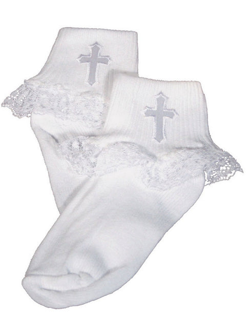 Little Things Mean A Lot Baby Girls White Cotton Embroidered Ankle Socks 0-5 - SophiasStyle.com
