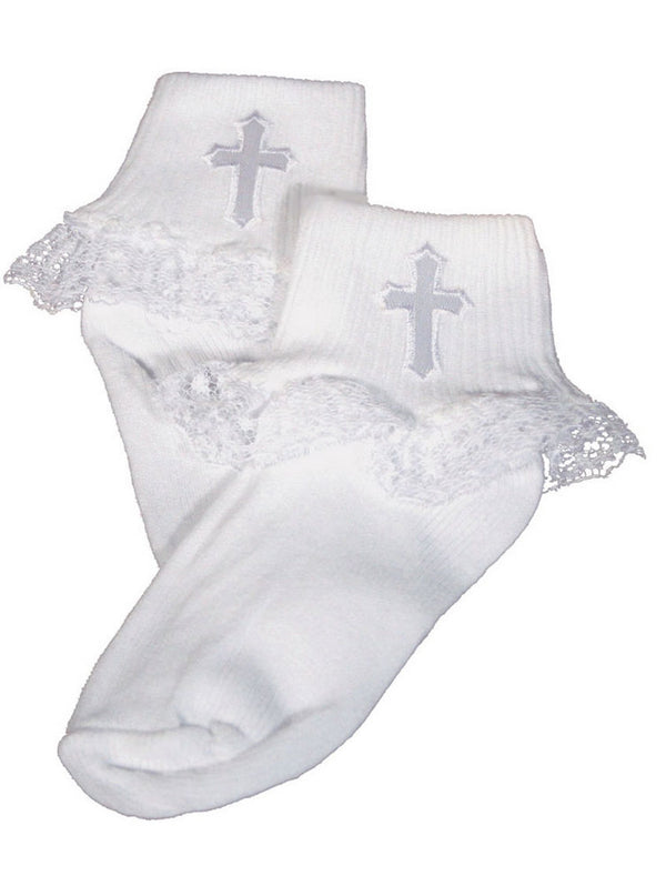 Little Things Mean A Lot Baby Girls White Cotton Embroidered Ankle Socks 0-5 - SophiasStyle.com