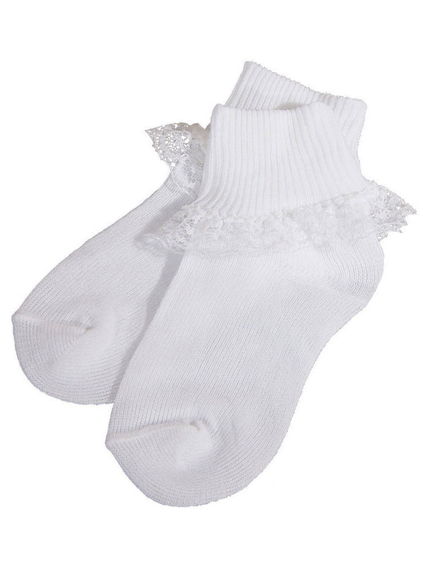 Little Things Mean A Lot Baby Girls White Cotton Lace Ruffle Ankle Socks 0-24M - SophiasStyle.com