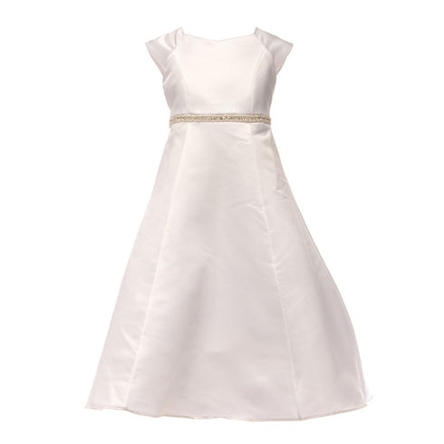 Petite Adele Big Girls Ivory Satin Rhinestone Pearl Communion Dress 7-16 - SophiasStyle.com