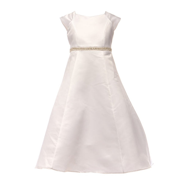Petite Adele Big Girls Ivory Satin Rhinestone Pearl Communion Dress 7-16 - SophiasStyle.com