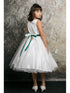 Petite Adele Girls Ivory Emerald Rhinestone Satin Tape Sash Waist Dress 2-6 - SophiasStyle.com