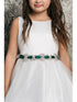 Petite Adele Girls Ivory Emerald Rhinestone Satin Tape Sash Waist Dress 2-6 - SophiasStyle.com