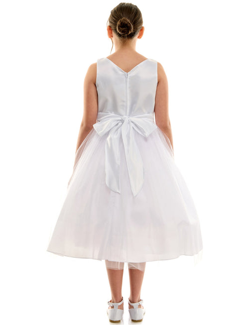 Petite Adele Girls White Pearl Belt Satin Tulle First Communion Dress, Sizes 2-20 - SophiasStyle.com