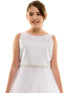 Petite Adele Girls White Pearl Belt Satin Tulle First Communion Dress, Sizes 2-20 - SophiasStyle.com