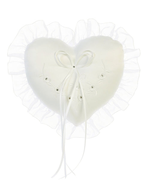 Tip Top Kids Boys Ivory Heart Shaped Floral Embroidered Ring Bearer's Pillow - SophiasStyle.com