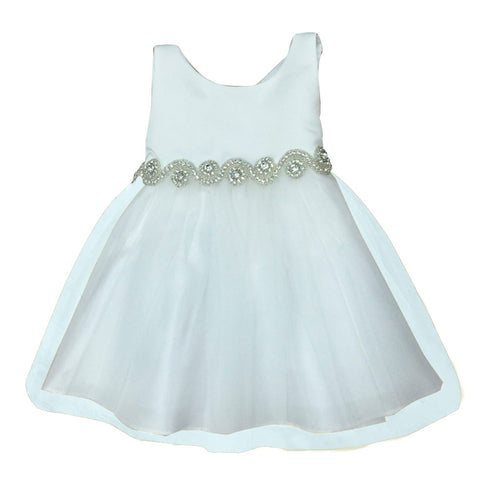Petite Adele Baby Girls Ivory Satin Tulle Rhinestone Flower Girl Dress 6-24M - SophiasStyle.com