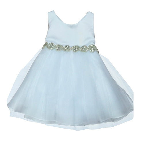 Petite Adele Baby Girls White Satin Tulle Rhinestone Flower Girl Dress 6-24M - SophiasStyle.com