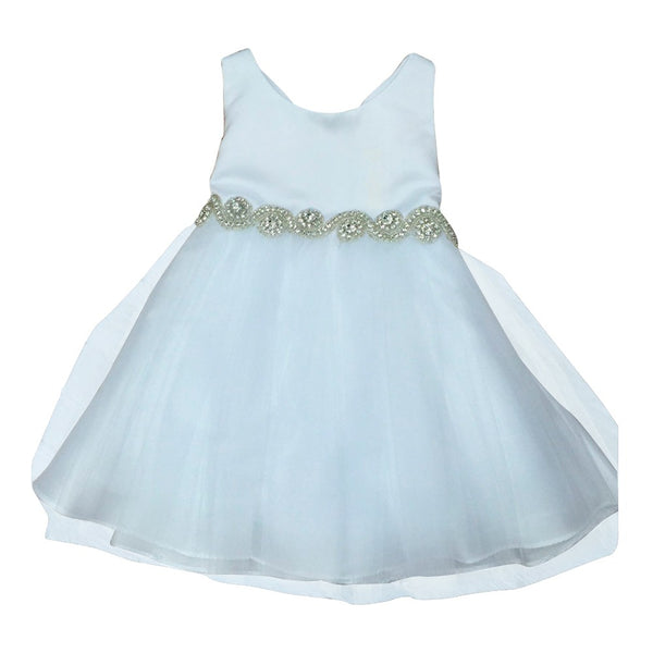 Petite Adele Baby Girls White Satin Tulle Rhinestone Flower Girl Dress 6-24M - SophiasStyle.com