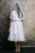 Petite Adele Little Girls White Flower Waistline Satin Dress 2-6 - SophiasStyle.com