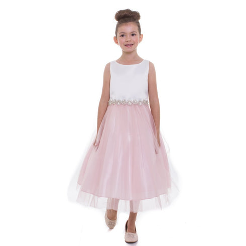 Petite Adele Big Girls Blush Rhinestone Belt Junior Bridesmaid Dress 8-16 - SophiasStyle.com