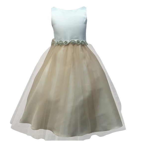 Petite Adele Big Girls Champagne Tulle Rhinestone Junior Bridesmaid Dress 8-16 - SophiasStyle.com