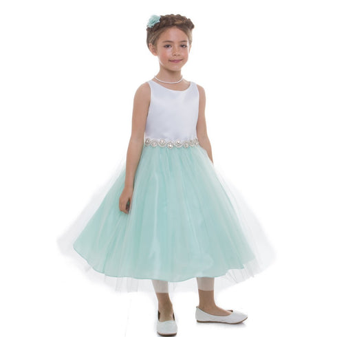 Petite Adele Little Girls Mint Rhinestone Belt Abigail Flower Girl Dress 2-6 - SophiasStyle.com