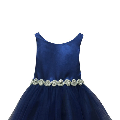 Petite Adele Little Girls Royal Blue Satin Rhinestone Tulle Occasion Dress 2T-6 - SophiasStyle.com