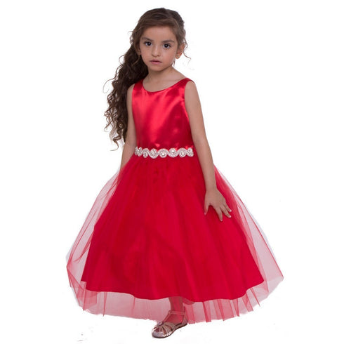 Petite Adele Little Girls Red Satin Tulle Rhinestone Flower Girl Dress 2-6 - SophiasStyle.com