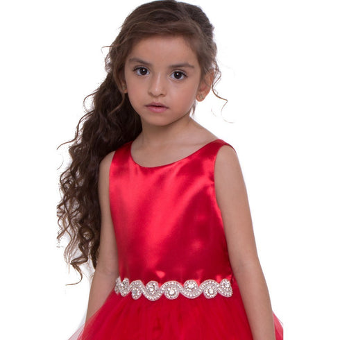 Petite Adele Little Girls Red Satin Tulle Rhinestone Flower Girl Dress 2-6 - SophiasStyle.com