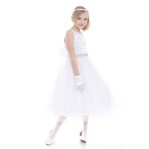 Petite Adele Little Girls White Rhinestone Neckline Belt Flower Girl Dress 2-6 - SophiasStyle.com