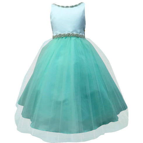 Petite Adele Little Girls Mint Rhinestone Neckline Belt Flower Girl Dress 2T-6 - SophiasStyle.com