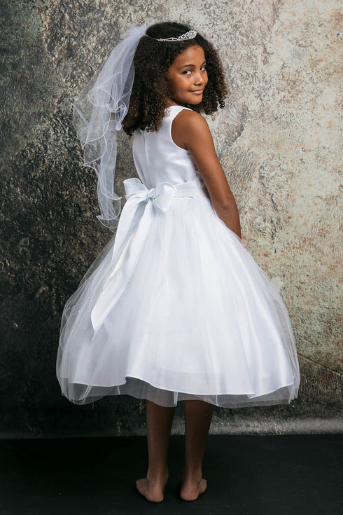 Petite Adele Big Girls White Rhinestone Belt Satin Tulle Communion Dress 8-20 - SophiasStyle.com