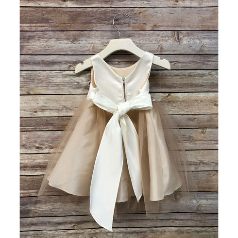 Petite Adele Baby Girls Champagne Satin Tulle Tea Length Flower Girl Dress 6-24M - SophiasStyle.com