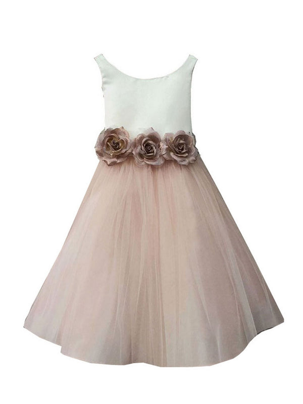 Petite Adele Big Girls Blush Silk Satin Tulle Junior Bridesmaid Dress 8-12 - SophiasStyle.com