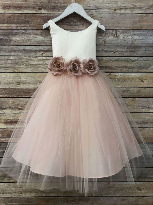 Petite Adele Little Girls Blush Silk Satin Tulle Flower Girl Dress 2-6 - SophiasStyle.com