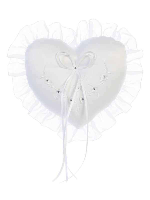 Tip Top Kids Boys White Heart Shaped Floral Embroidered Ring Bearer's Pillow - SophiasStyle.com