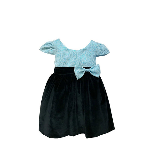 Petite Adele Baby Girls Turquoise Jacquard Velvet Julia Flower Girl Dress 6-24M - SophiasStyle.com