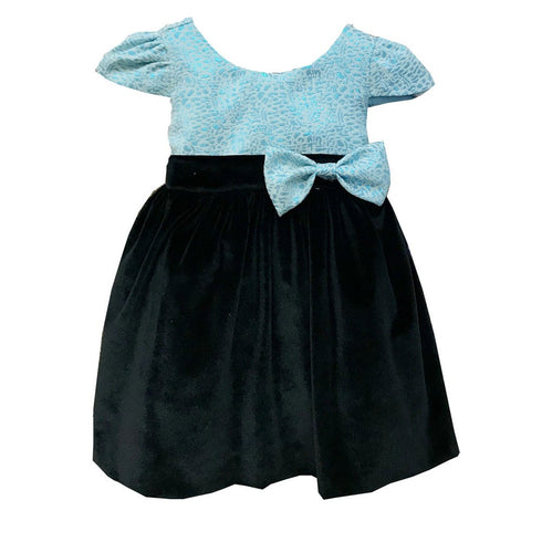 Petite Adele Baby Girls Turquoise Jacquard Velvet Julia Flower Girl Dress 6-24M - SophiasStyle.com