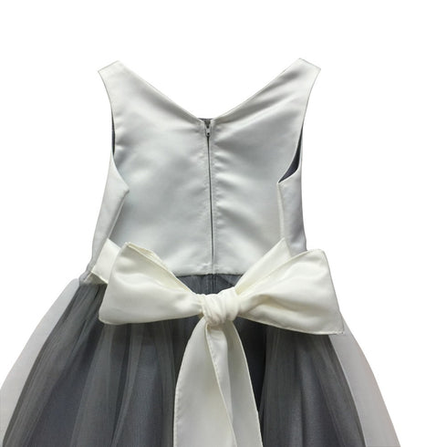 Petite Adele Little Girls Ivory Grey Satin Rhinestone Tulle Occasion Dress 2T-6 - SophiasStyle.com